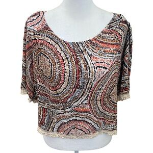 Daniel Rainn Chic Swirl Patterned Women's Blouse. Size S. Browns and cream.